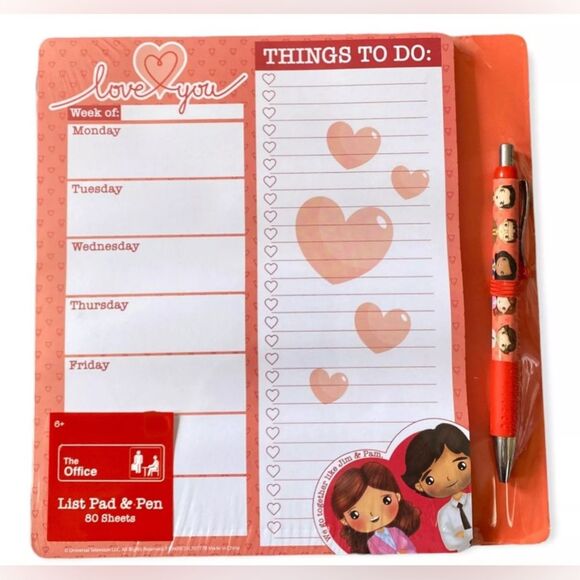 The Office NEW List Pad & Pen Set Jim & Pam Writing Note Pad Gift Valentine - Picture 2 of 5